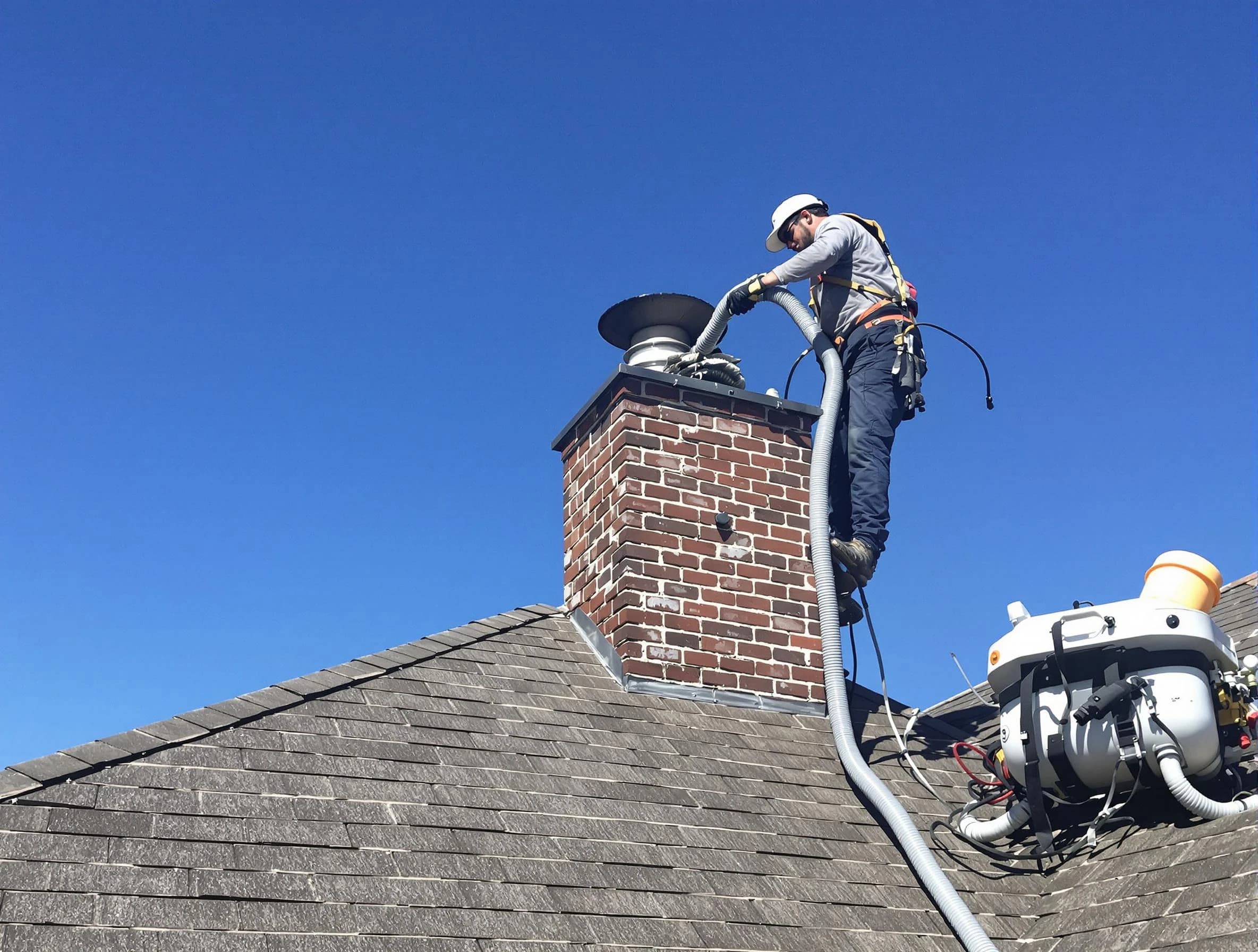 Dedicated Duluth Chimney Sweep team member cleaning a chimney in Duluth, GA