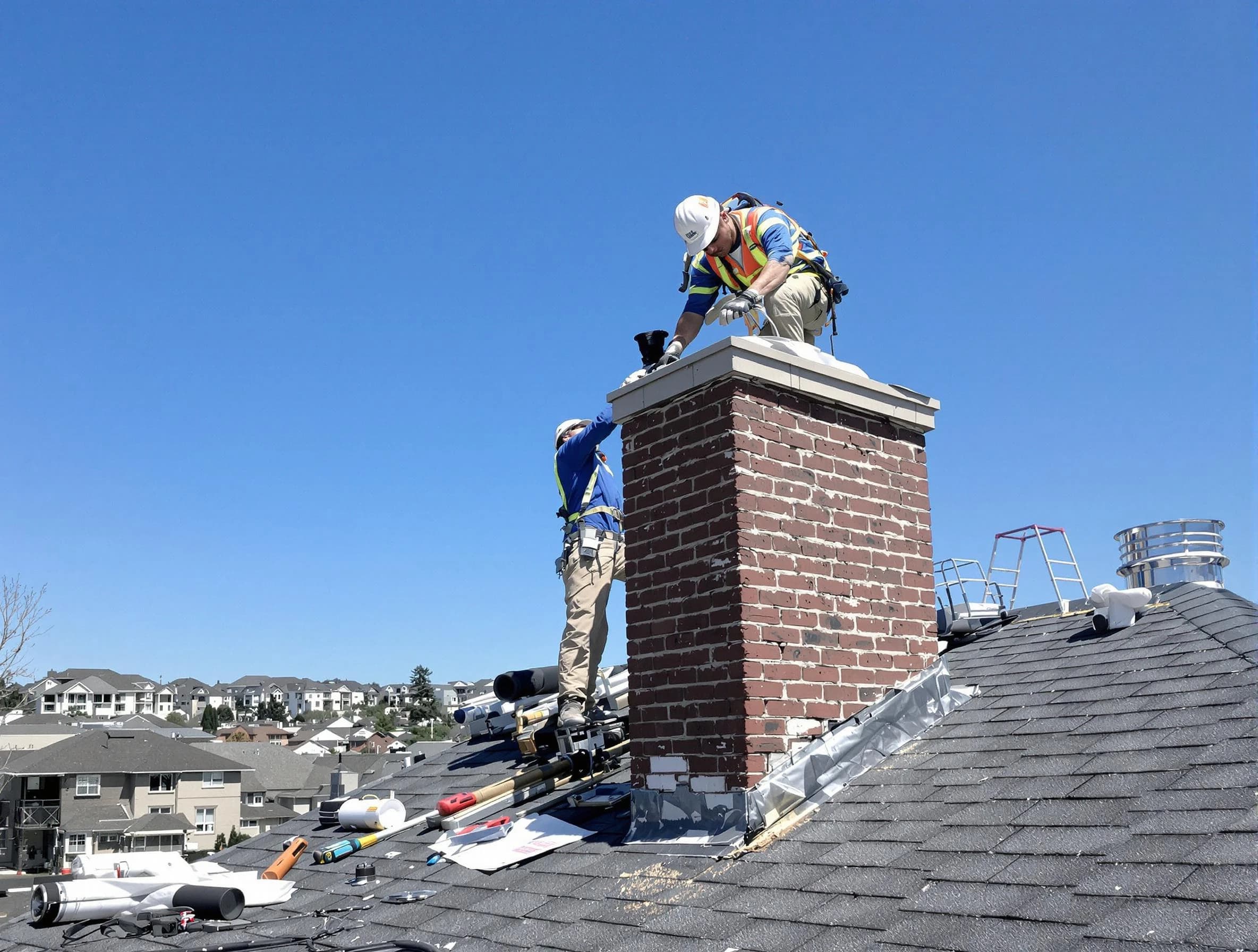 Duluth Chimney Sweep repairing a chimney crown in Duluth, GA
