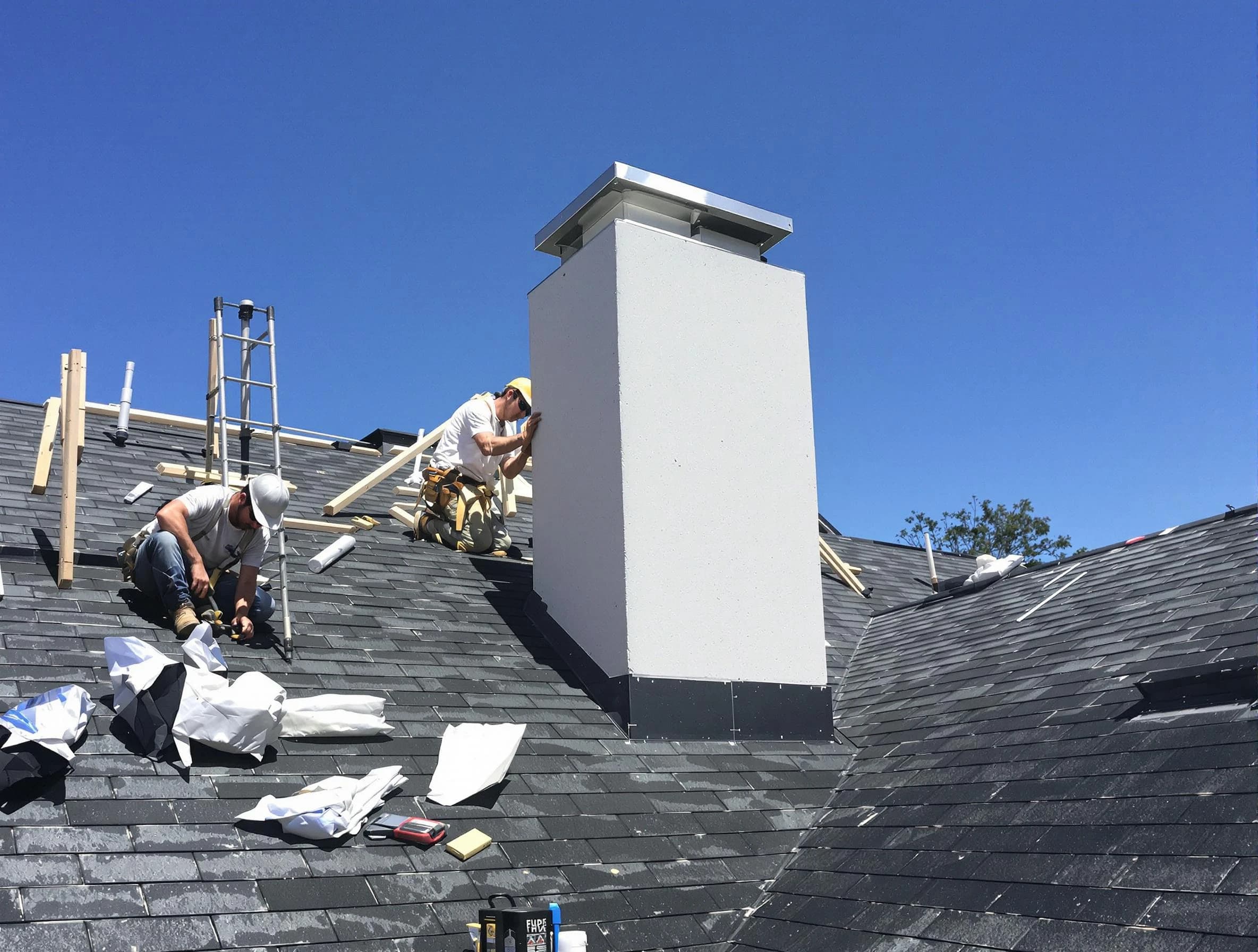 Duluth Chimney Sweep crew installing a new chimney in Duluth, GA