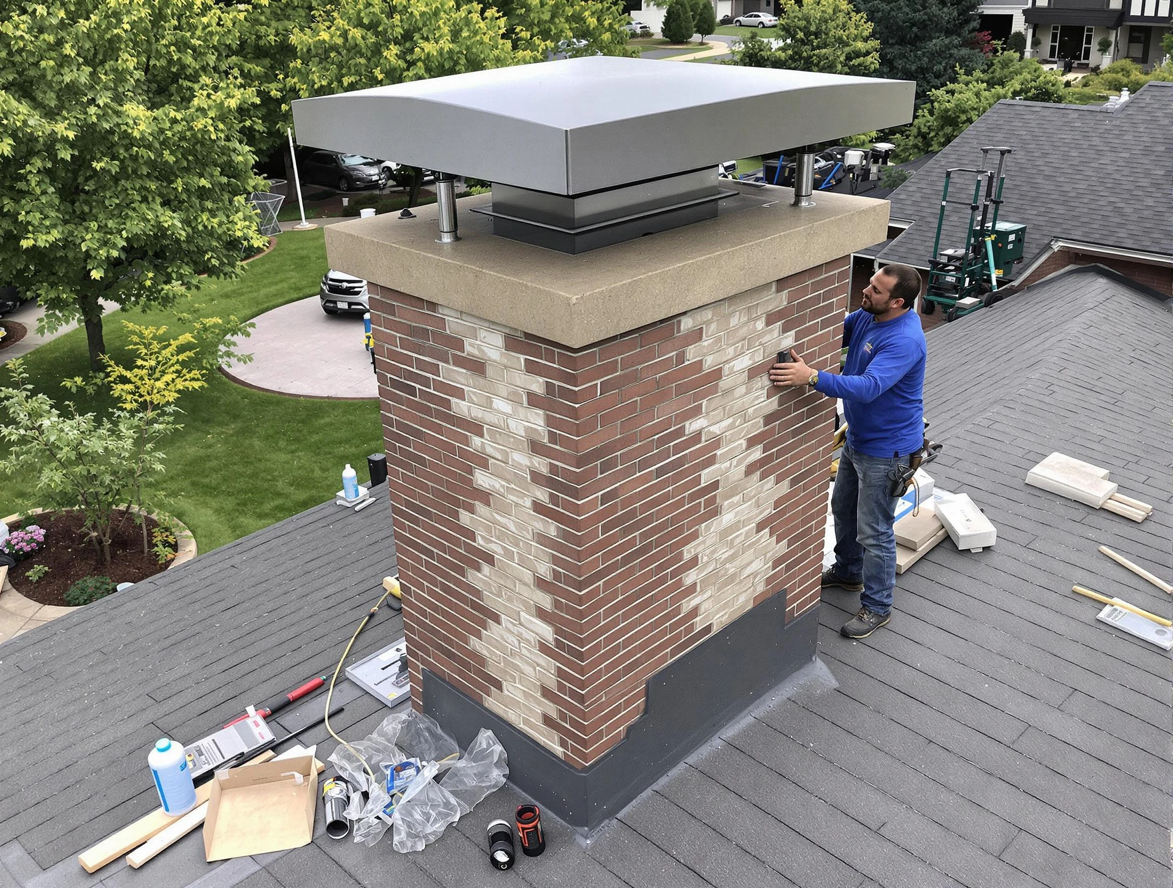 Duluth Chimney Sweep team working on a custom chimney remodel in Duluth, GA